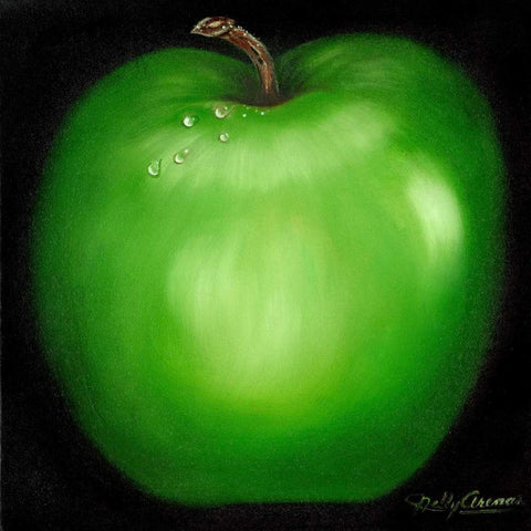 Green Apple White Modern Wood Framed Art Print by Arenas, Nelly