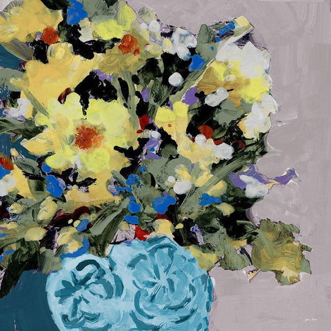 Yellow Daisies in Blue Vase Black Modern Wood Framed Art Print with Double Matting by Slivka, Jane