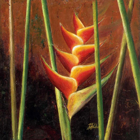 Heliconias En Naranja II White Modern Wood Framed Art Print by Pinto, Patricia