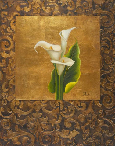 Calla Lily with Arabesque I Black Ornate Wood Framed Art Print with Double Matting by Pinto, Patricia