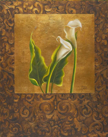 Calla Lily with Arabesque II Black Ornate Wood Framed Art Print with Double Matting by Pinto, Patricia