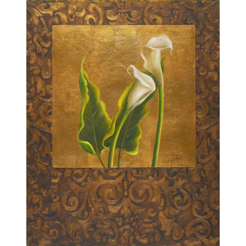 Calla Lily with Arabesque II Black Modern Wood Framed Art Print with Double Matting by Pinto, Patricia