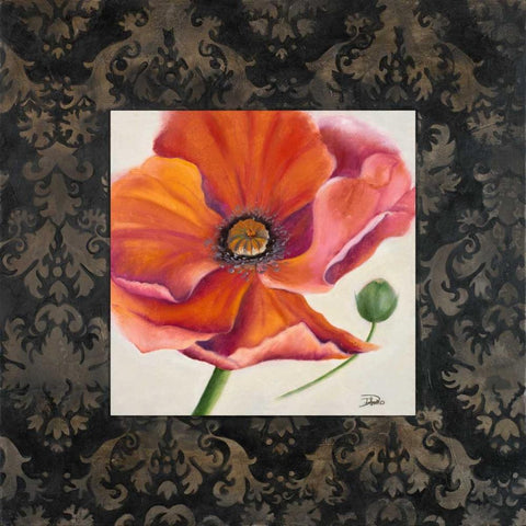 Poppy Flower II Black Ornate Wood Framed Art Print with Double Matting by Pinto, Patricia