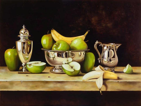 Manzanas White Modern Wood Framed Art Print with Double Matting by Pinto, Patricia