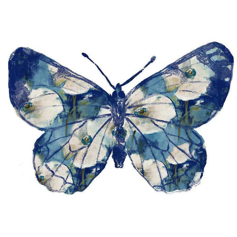 Floral Indigo Butterfly White Modern Wood Framed Art Print by Loreth, Lanie