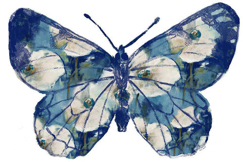 Floral Indigo Butterfly Black Ornate Wood Framed Art Print with Double Matting by Loreth, Lanie