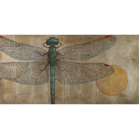 Dragonfly on Silver Gold Ornate Wood Framed Art Print with Double Matting by Pinto, Patricia