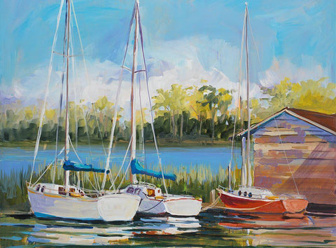 Boats Black Ornate Wood Framed Art Print with Double Matting by Slivka, Jane