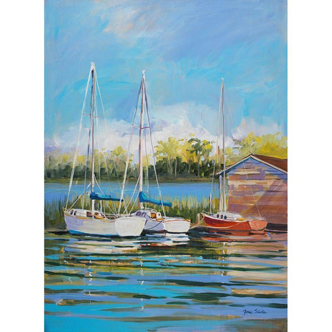 Boats White Modern Wood Framed Art Print by Slivka, Jane