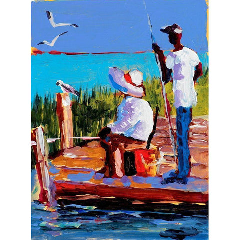 Fishing III White Modern Wood Framed Art Print by Slivka, Jane