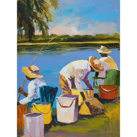 Fishing I Black Modern Wood Framed Art Print with Double Matting by Slivka, Jane