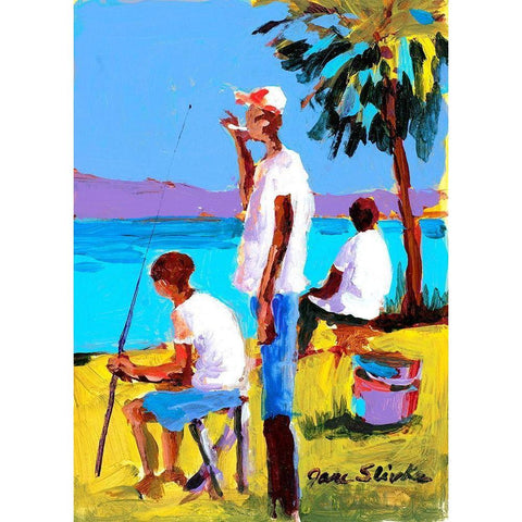 Fishing IV Black Modern Wood Framed Art Print with Double Matting by Slivka, Jane