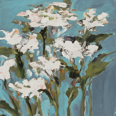 Wild Flowers on Blue I Black Ornate Wood Framed Art Print with Double Matting by Slivka, Jane