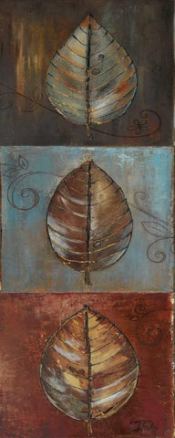 New Leaf Panel I - Vertical Black Ornate Wood Framed Art Print with Double Matting by Pinto, Patricia