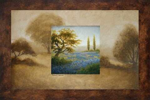 Field of Blue White Modern Wood Framed Art Print with Double Matting by Marcon, Michael