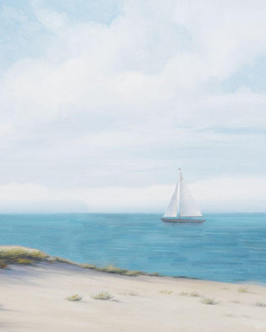 Shoreline Sailing I White Modern Wood Framed Art Print with Double Matting by Rhyan, Vivien