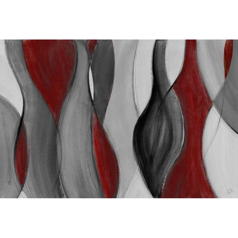 Coalescence - red gray black Black Modern Wood Framed Art Print with Double Matting by Loreth, Lanie