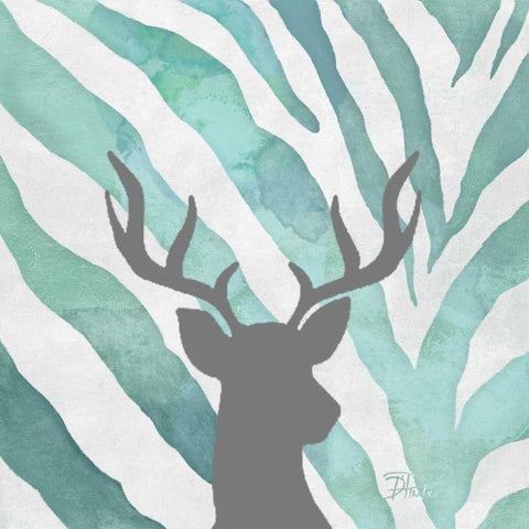 Watercolor Teal Zebra I White Modern Wood Framed Art Print with Double Matting by Pinto, Patricia