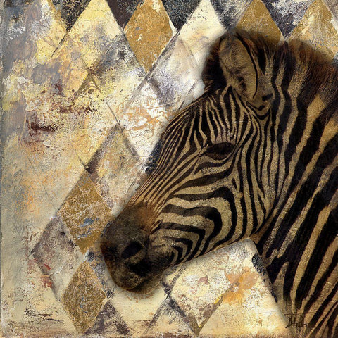 Golden Safari I (Zebra) White Modern Wood Framed Art Print by Pinto, Patricia