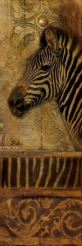 Elegant Safari Panel I-ZEBRA Black Ornate Wood Framed Art Print with Double Matting by Pinto, Patricia