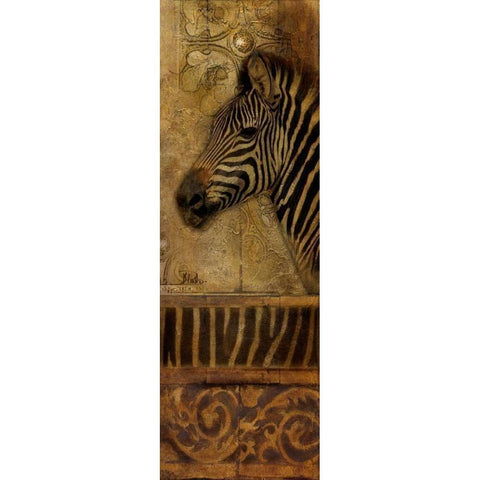 Elegant Safari Panel I-ZEBRA Gold Ornate Wood Framed Art Print with Double Matting by Pinto, Patricia