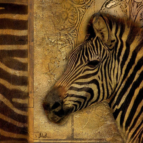 Elegant Safari I - Zebra Black Ornate Wood Framed Art Print with Double Matting by Pinto, Patricia