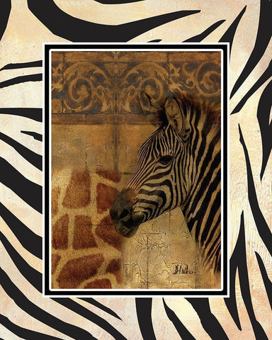 Elegant Safari with Border I (Zebra) White Modern Wood Framed Art Print with Double Matting by Pinto, Patricia
