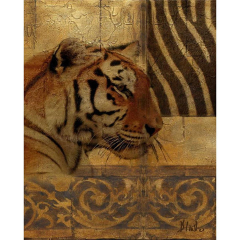 Elegant Safari II-Tiger Gold Ornate Wood Framed Art Print with Double Matting by Pinto, Patricia