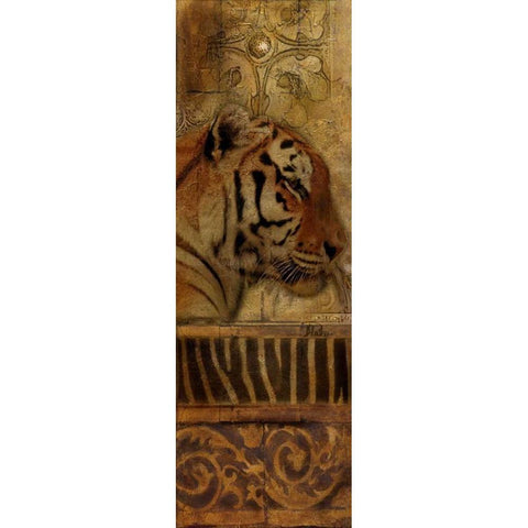 Elegant Safari Panel II-TIGER Black Modern Wood Framed Art Print with Double Matting by Pinto, Patricia