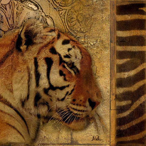 Elegant Safari II - Tiger White Modern Wood Framed Art Print with Double Matting by Pinto, Patricia