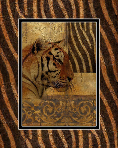 Elegant Safari with Border II (Tiger) Black Ornate Wood Framed Art Print with Double Matting by Pinto, Patricia