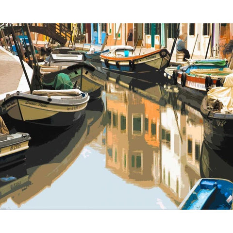 Burano Boats Gold Ornate Wood Framed Art Print with Double Matting by Lake, Shelley