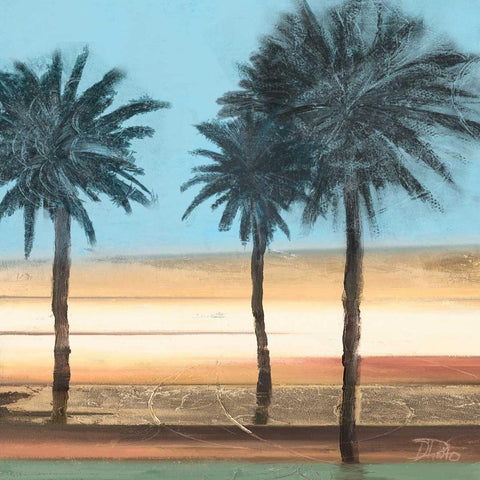 Coastal Palms on Aqua Black Modern Wood Framed Art Print with Double Matting by Pinto, Patricia