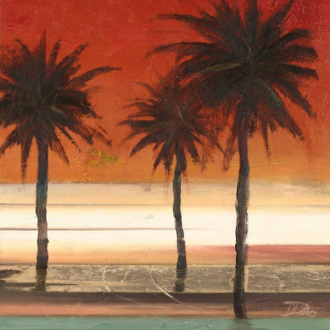 Red Coastal Palms II White Modern Wood Framed Art Print by Pinto, Patricia