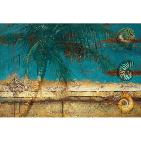 Seascapes and Palm and Shells White Modern Wood Framed Art Print by Pinto, Patricia