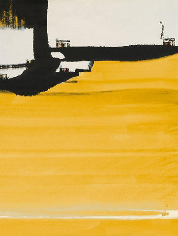 Yellow Abstract Vertical II White Modern Wood Framed Art Print with Double Matting by Urban Pearl Collection, Llc