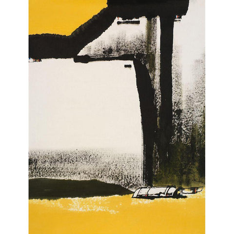 Yellow Abstract Vertical I Gold Ornate Wood Framed Art Print with Double Matting by Urban Pearl Collection, Llc