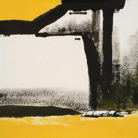 Yellow Abstract Black Modern Wood Framed Art Print with Double Matting by Urban Pearl Collection, Llc