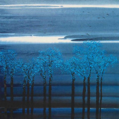 Indigo Forest I White Modern Wood Framed Art Print with Double Matting by Urban Pearl Collection, Llc
