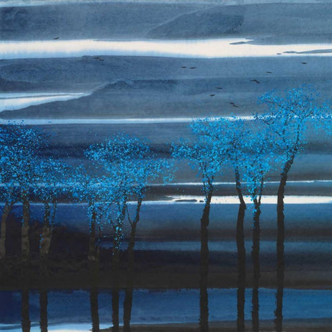 Indigo Forest II Black Modern Wood Framed Art Print with Double Matting by Urban Pearl Collection, Llc