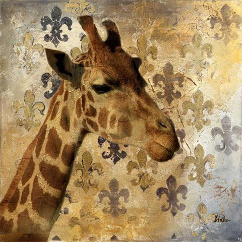 Golden Safari III (Giraffe) White Modern Wood Framed Art Print by Pinto, Patricia