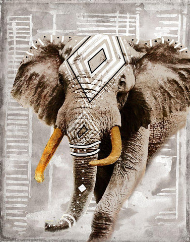 Modern Boho Elephant Black Ornate Wood Framed Art Print with Double Matting by Pinto, Patricia