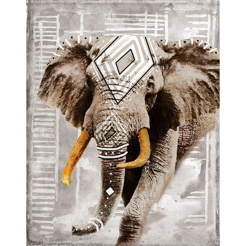 Modern Boho Elephant Black Modern Wood Framed Art Print with Double Matting by Pinto, Patricia