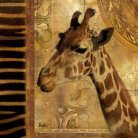 Elegant Safari III-Giraffe Black Modern Wood Framed Art Print with Double Matting by Pinto, Patricia