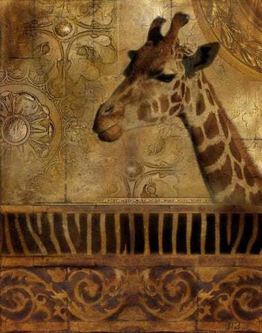 Elegant Safari III-Giraffe White Modern Wood Framed Art Print with Double Matting by Pinto, Patricia