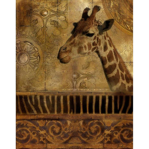 Elegant Safari III-Giraffe Gold Ornate Wood Framed Art Print with Double Matting by Pinto, Patricia