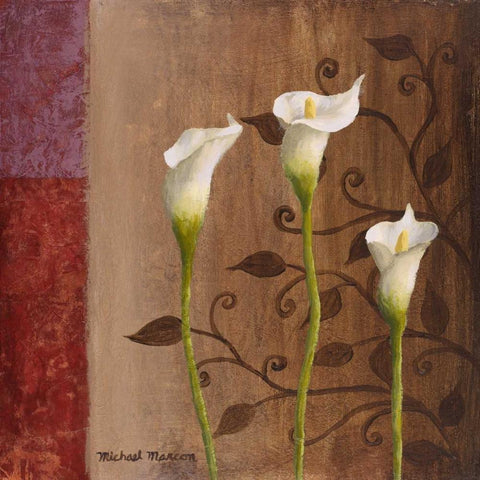 Calla Lilies I White Modern Wood Framed Art Print with Double Matting by Marcon, Michael