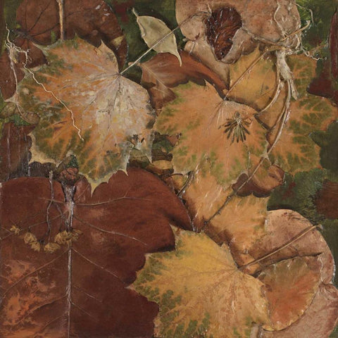 Scattered Leaves II Black Ornate Wood Framed Art Print with Double Matting by Pinto, Patricia