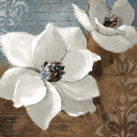 White Magnolias I Black Ornate Wood Framed Art Print with Double Matting by Loreth, Lanie