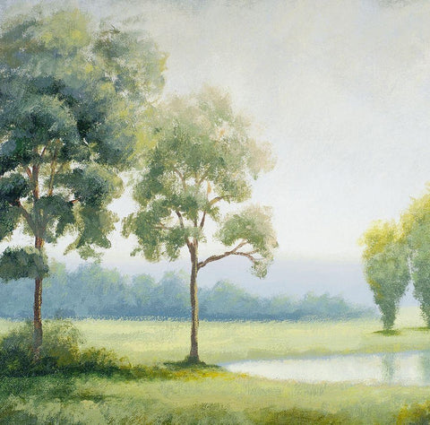 Green Land Square I White Modern Wood Framed Art Print with Double Matting by Marcon, Michael